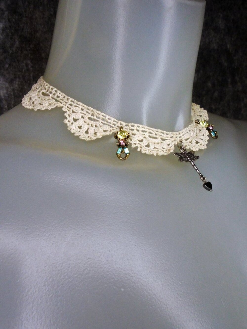 Crochet Lace Choker with Dragonfly Pendant - Picture 4 of 8